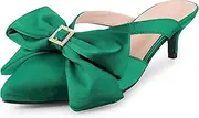 [Perphy] Bow Rhinestones Kitten Heels Satin Slide Mules for Women