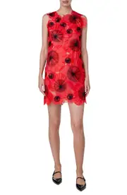 Akris 3D Poppy Appliqué Tulle Sheath Dress in Poppy-Black at Nordstrom, Size 12