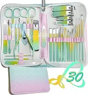 Manicure Set 30 in 1 Nail Clippers Set,Nail Manicure Kit for Women,RedFlow Toenail Clippers,Pedicure Kit,Pedicure Tools,Suitable for Travel Manicure Tools,Toe Nail Kit,Nail Care Kit(Yellow Green)