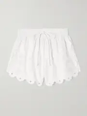 [Farm Rio] Farm Rio - Flowers Richelieu Scalloped Broderie Anglaise Linen Shorts - Off-white - small small Off-white