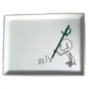 New Retired CRATE BARREL CB2 OLIVER Writes His Name w Sword Pick Appetizer Plate