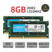 Crucial 16GB 2x 8GB 1333MHz DDR3 PC3-10600S 204Pin SODIMM Laptop Memory SDRAM BT