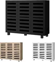 ALFORDSON Shoe Cabinet 30 Pairs Shoes Storage Rack Adjustable Cabinets Organiser Drawer Shelf with Slatted Doors, Wooden Home Furniture for Living Room, Entryway, Hallway, 97cm Black