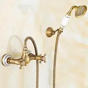 Brass Shower Faucet Set,Two Handles One Hole Wall Installation Waterfall Portable Spray Pull out Handshower with Cold/Hot Water