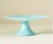 Anthropologie Adley Cake Stand Sky Soda Lime Glass 8" Diameter 3" Tall