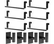 6 Pack 14 I h Towel Rack with 4 Wall Adhesive Hooks, Modern Steel Over Door Towel Rack Set for Kitchen & Bathroom Cabinets Modern Hanger & Storage Organi