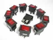 10x Red DPST Rocker Switch 6A 250V / 10A 125V Snap-In, on-off, car. AU STOCK!
