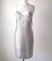 PACO RABANNE Silver Cut Out Mesh Metal Chainmail Dress 36 4