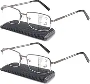 Premium 2 PACK Progressive Multifocus Reading Glasses Men Durable Metal Frame Spring Hinge Blue Light Blocking