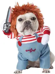 Halloween Pet Clothes - Funny Dog Costumes Scary Chucky Cosplay Outfit with Cap M