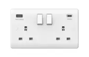 Securlec 2 Twin Double Gang White Flush Switched 13A Socke USB A & C