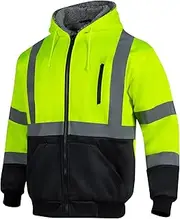 [Sicalobo] Men's High Visibility Fleece Lined Safety Hoodie,Reflective Winter Bomber Jacket,Hi Vis Construction Workwear