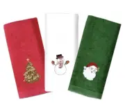Christmas Hand Towels SET of 3 Fingertip Snowman Tree Santa Claus Gift Boxed NEW