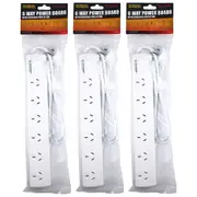 3x Ultracharge 6-Socket Standard Power Strip Board 1m Extension Outlet Socket WH