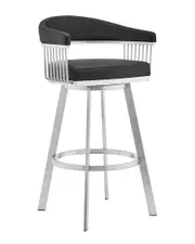 Armen Living Chelsea 30" Black Faux Leather And Brushed Stainless Steel Swivel Bar Stool
