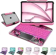 [FFENDOUNIU] for iPad Pro 13 Inch Case with Keyboard (M4, 2024), for iPad Pro 13 Keyboard Case with 360°Rotating Stand, 7 Colors Backlight, Trackpad, Tech Style (Transparent Pink)