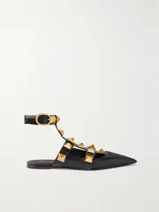 [Valentino Garavani] Valentino Garavani - Valentino Garavani Roman Stud Leather Point-toe Flats - Black - IT35 IT 35 Black
