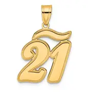 14k Yellow Gold Brushed Border Script Number 21 Pendant