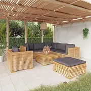 8 Piece Garden Lounge Set with Cushions Solid Teak Wood Patio Bar Sets