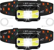 Headlamp Rechargeable, MIOISY 1200 Lumen Ultra Bright LED Head Lamp Flashlight with White Red Light, 2 Pack Motion Sensor Waterproof Headlight, 8 Modes Head Lights for Outdoor Camping Fishing Running