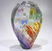 HAND BLOWN GLASS ART VASE/SCULPTURE, RAINBOW COLORS GOLD SPARKLES, DIRWOOD n3910