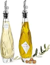 Diamond Lux Olive Oil Bottle Dispenser - Oil and Vinegar Container Set With Pourer and Funnel - Glass Bottle for Kitchen - 350ml - Set of 2