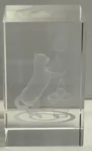 Cat Playing with Ball 3” 3D Laser Etched Crystal Glass Cube Paperweight