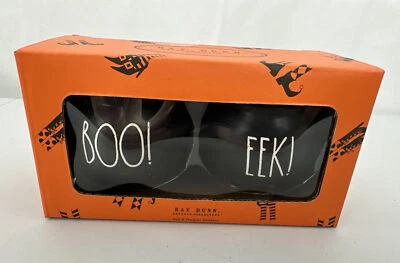Rae Dunn Salt and Pepper Shakers Witch's Black Cauldron with BOO! EEK! in White