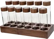 Zerodeko Glass Coffee Bean Storage Tubes with Wooden Lid and Base Single Dose Containers for Freshness and Organization Walnut Display for Home Coffee Stations