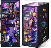 FUNPOLA 3D Wood Puzzle Book Nook Kit, Futuristic Miniature Bookshelf Insert with LED Lights, DIY Cyberpunk Bookend Décor for Display, Unique Craft for Adults and Teens (Endless Dimensions)