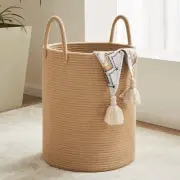 Jute Rope Laundry Hamper Basket, 58L Tall Laundry Basket for Blanket Storage,...