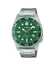 Casio Analog Stainless Steel Green Dial Quartz Date MTD-135D-3AV 50M Mens Watch