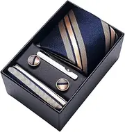 [QionWon] 4Pcs/Set Decorative Men Wedding Tie Gift Box Set Chic Striped Silk Bow Tie in Navy, Black, Red