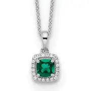 10k White Gold 1/10 Ct. Lab Grown Diamond VS/SI+ G+ and Created Emerald 18 inch Pendant Necklace