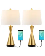 JONATHAN Y Colton 26In Set Of 2 French Country Iron LED Table Lamp With USB Charging Port