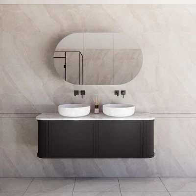 1500*450*450mm ABS Houston Black Plywood Double Bowls Curved Wall Hung Vanity