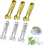 6PCS Mini Serving Tongs, 4Inch Rose Stainless Steel Sugar Cube Tongs, Sliver Small Ice for Tea and Coffee Party, Appetizers, Desserts by,Kitchen Serving (3Silver&3Gold)
