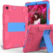Silicone+PC Case 3-Layer Anti-fall Protective Cover Tablet Stand For Samsung Galaxy Tab A 10.1 inch T510(2019)-2hotpink blue