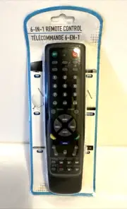 Universal 6 in 1 Remote Control Black TV SAT DVD VCR CD Player AUX - New Sealed