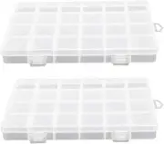 2PCS Clear Plastic Organizer Box, 24 Fixed Grids Storage Container, Jewelry Box