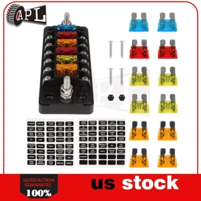 ?12V-24V Blade Fuse Block Box W/ 12 Free Fuses 6 Way Holder For Marine Car Boat