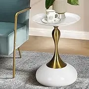 Oikiture Metal End Table Sofa Side Table Round Coffee Table White