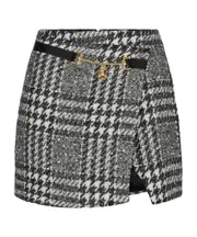 Elisabetta Franchi Laminated Tweed Wraparound Mini Skirt IT40 Butter/Black