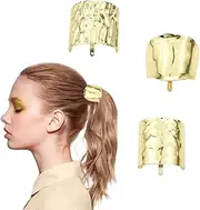 Hair Accessories Set, 3 Piece Metal Ponytail Holders, Hair Clips and Cuffs, Decorative Hair Ties for Long Hair (Gold)