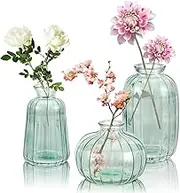 TOMVAES 3-Piece Light Green Glass Vases, Vertical Striped Jardiniere, Home Decor Bottle, for Weddings, Dining Table &Home Decor, Arrangements
