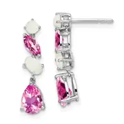 14k White Gold Created Pink Sapphire and Opal Dangle Earrings