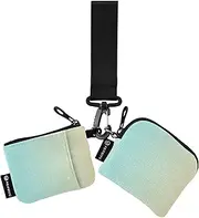 [Caihoyu] Blue Yellow Gradient Dual Wristlet Wallets for Women Minimalist Key Chain Wallet Change Purse with Keychain for Ladies Girls 2 Pcs, Multicolor, 4.13"(L) x 3.5"(W), Travel Accessory
