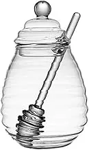 AIMALL Transparent Glass Honey Jar Set with Lid and Stirring Rod, Creative Honey Pot for Kitchen, 280ml & 400ml, Food Storage Container
