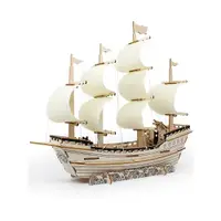 在飛比找ETMall東森購物網優惠-木質鄭和寶船模型3diy立體拼圖賽龍舟紅船建筑房子兒童益智潮