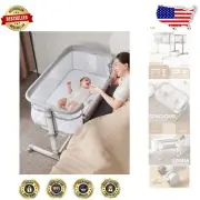 Deluxe Baby Bedside Sleeper Bassinet with Oversized Wheels & Storage Pockets